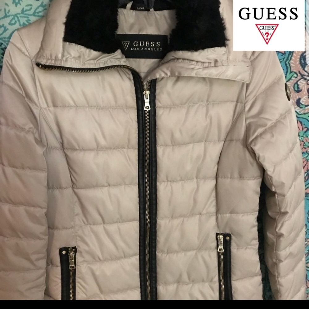Guess Los Angeles beige and gold with blk fur trim